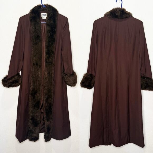 Vintage Penny Lane Faux Fur Long Coat Y2K Brown Jacket